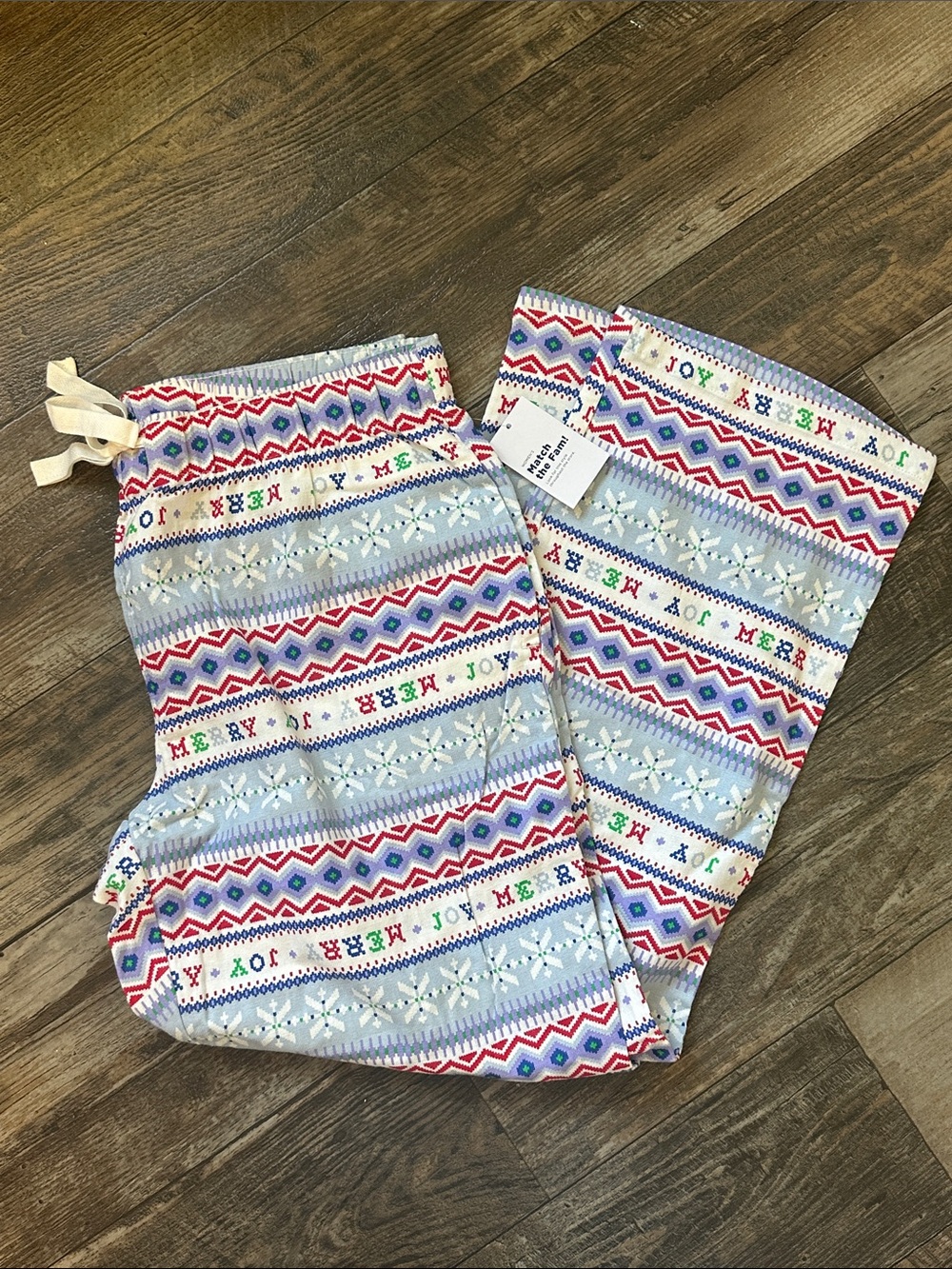 Light Blue Holiday Fair Isle Pajama Pants with Drawstring